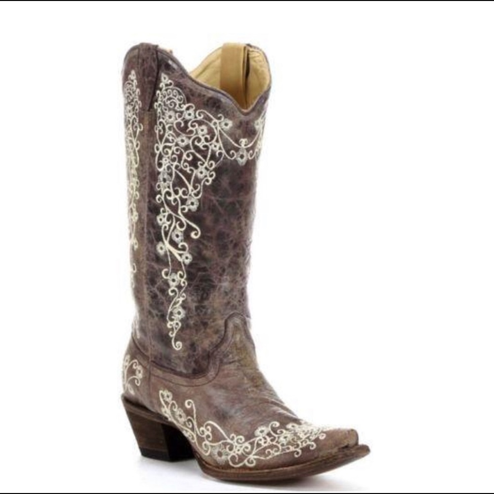 Lace embroidered cowboy boots fancy